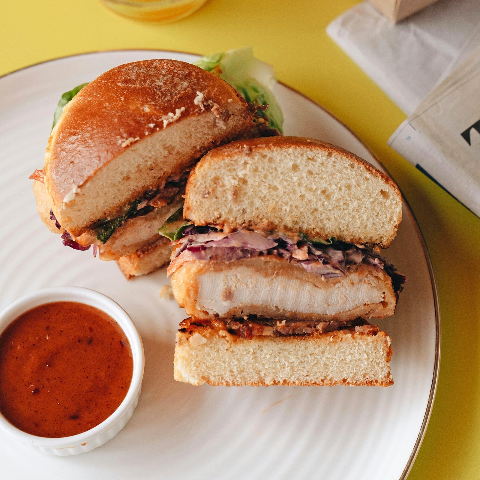 Crispy Fried Chicken Burger with Bacon & Slaw