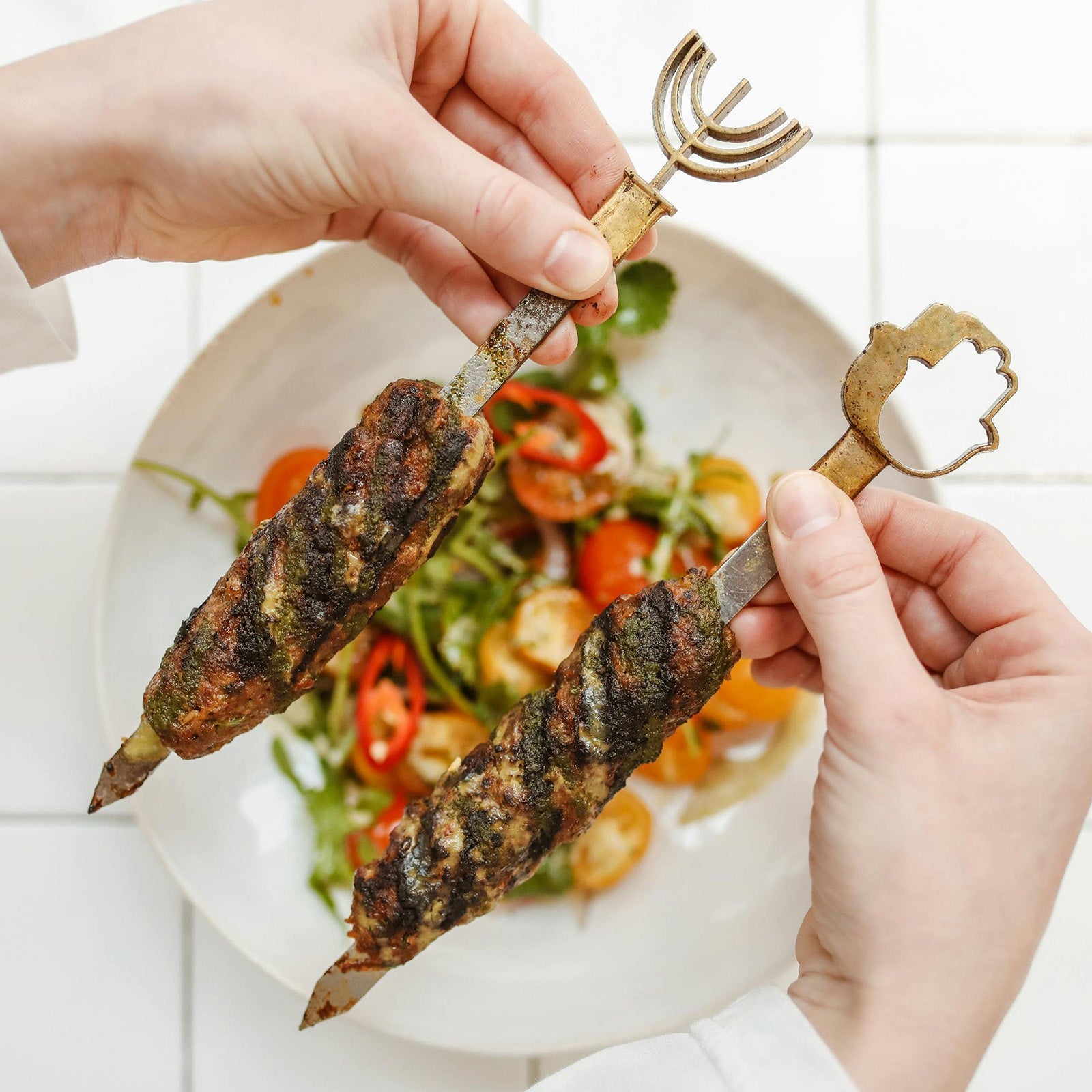 Grilled beef kofta skewers