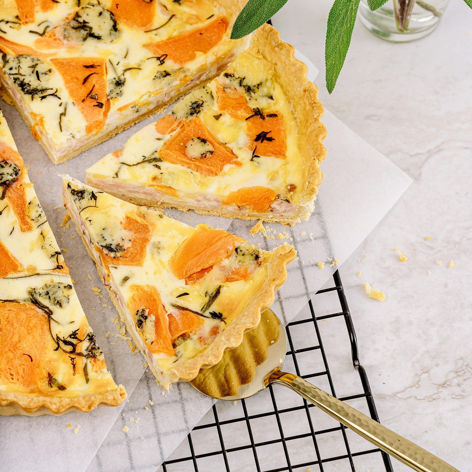 Halloween Quiche with Butternut Squash and Blue Cheese