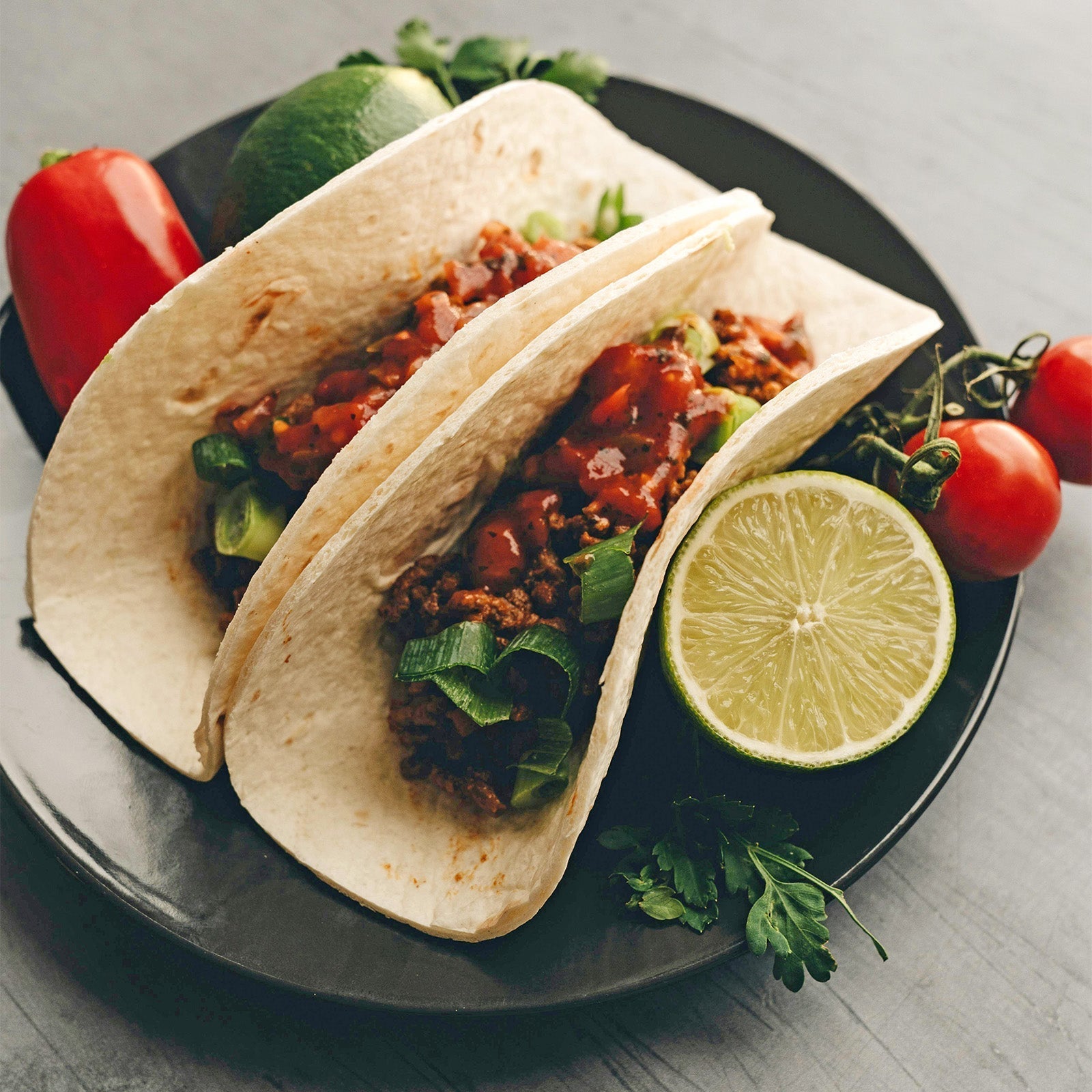 Mini beef tacos with three sauces