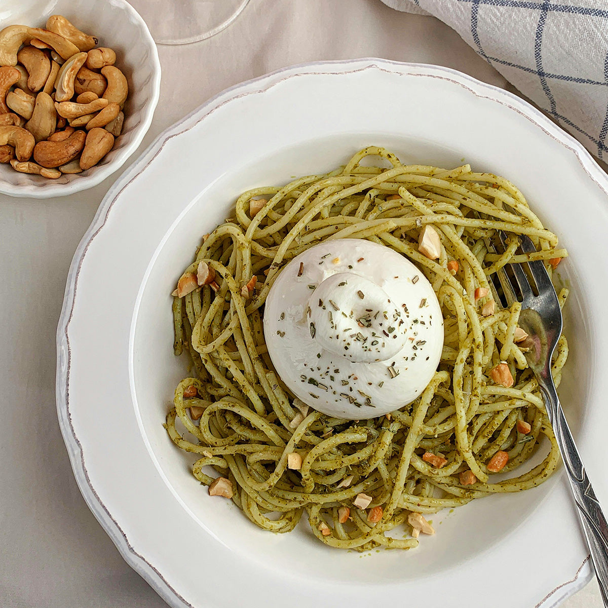 Pesto Spaghetti with Burrata