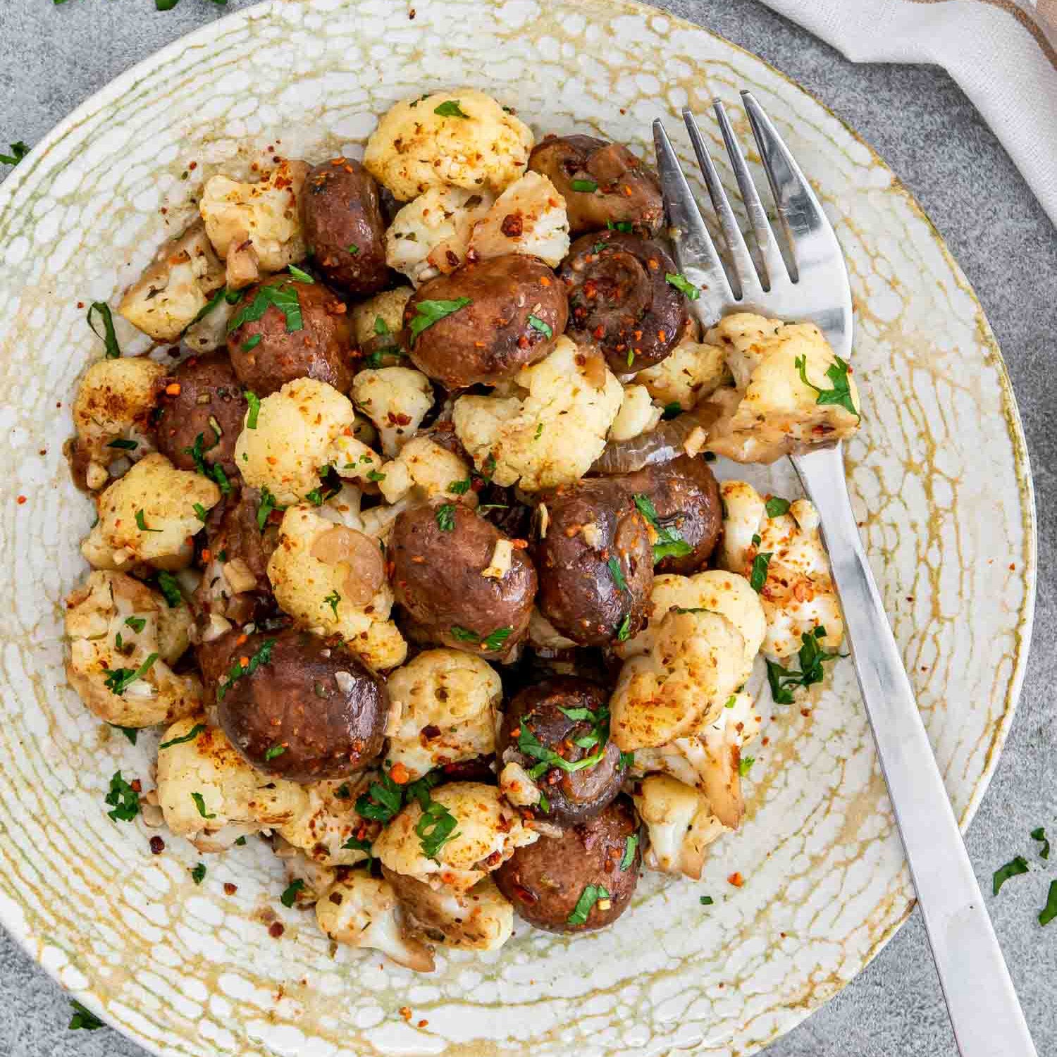 Skillet Butter and Garlic Mushrooms and Cauliflower