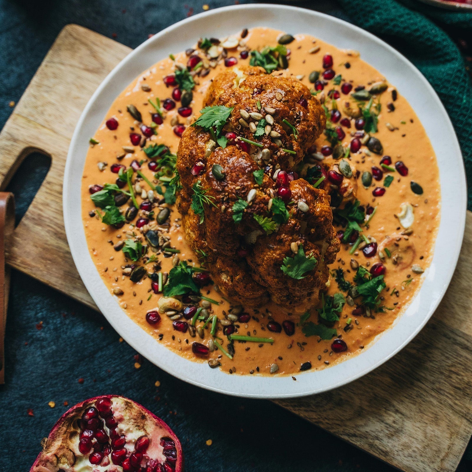 Whole Roasted Cauliflower with a creamy spiced sauce